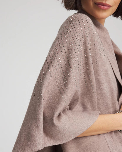 Chico's | Embellished Shawl Collar Ruana/ Taupe Heather