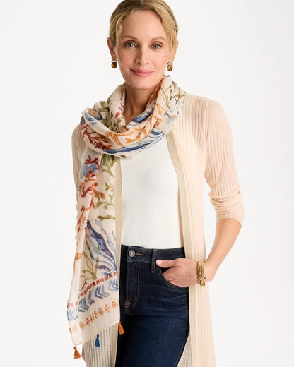 Chico's | Sea Life Tassel Oblong Scarf/ Olive
