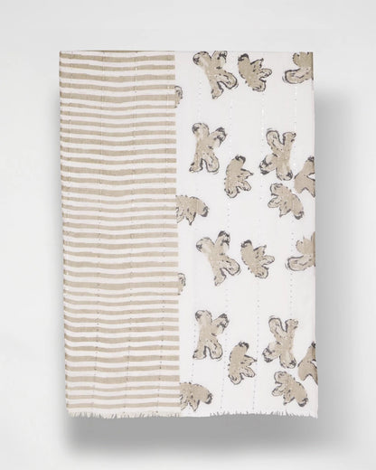 Chico's | Striped Floral Oblong Scarf/ Neutral