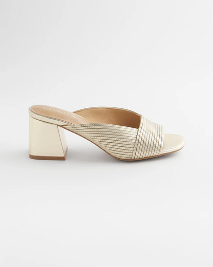 Chico's | Vinia Metallic Rope Block Heels/ Gold