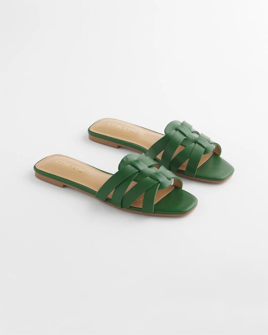 Chico's | Cassidy Cross-Strap Slide Sandals/ Green