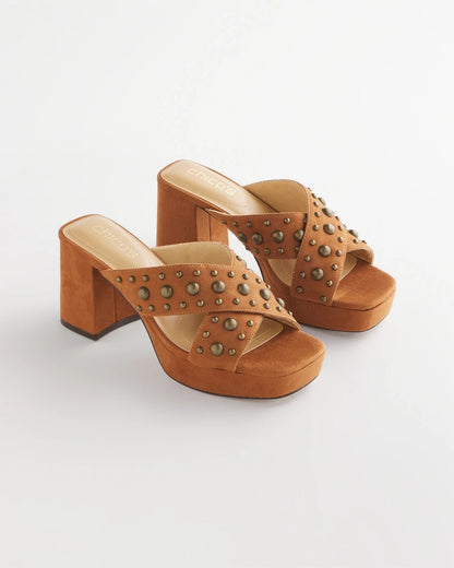 Chico's | Vale Western Suede Block Heels/ Cognac