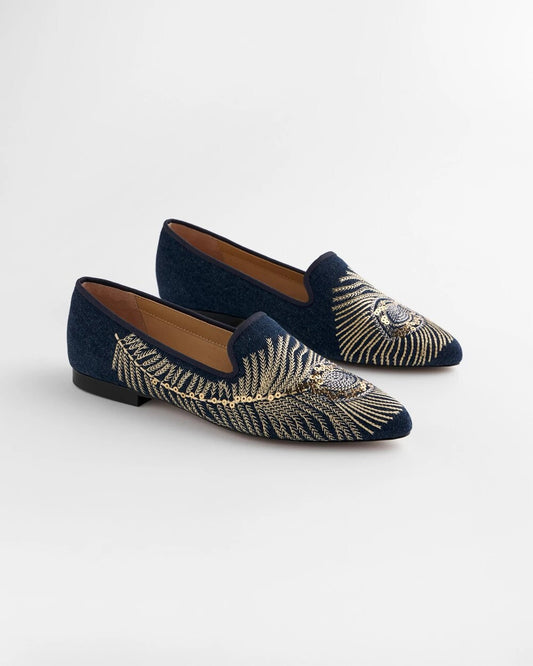 Chico's | Peacock Embroidered Flats/ Denim