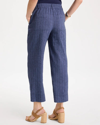 Chico's | Pinstripe Soft-Stretch Linen Crop Pant/ Navy