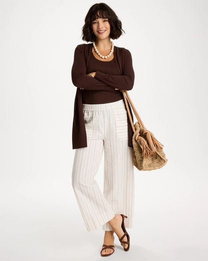 Chico's | Pinstriped Linen-Cotton Crop Pant/ Natural