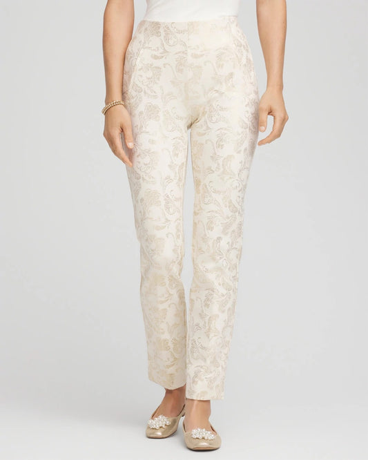 Chico's | Juliet Golden Foiled Slim Ankle Pants/ English Cream