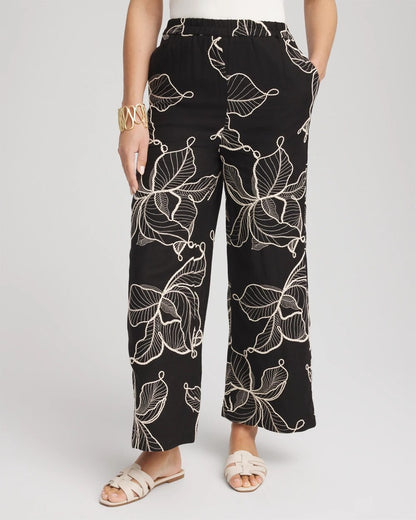 Chico's | Embroidered Wide-Leg Cropped Pants/ Black