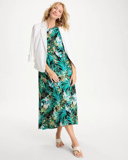 Chico's | Palm Printed Knit Maxi Dress/ Topanga Green