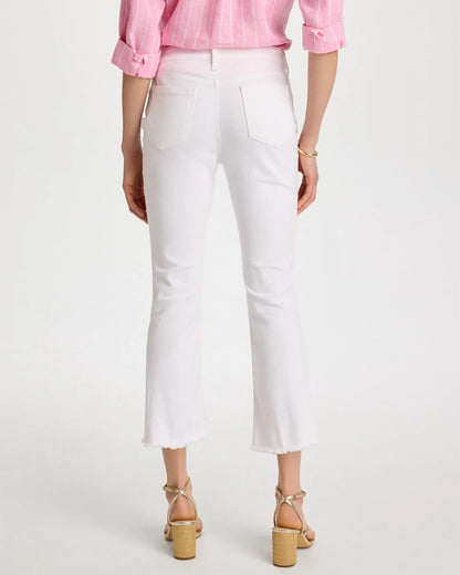 Chico's | Petite No Stain Girlfriend Fray Hem Kick Flare Jeans/ Alabaster