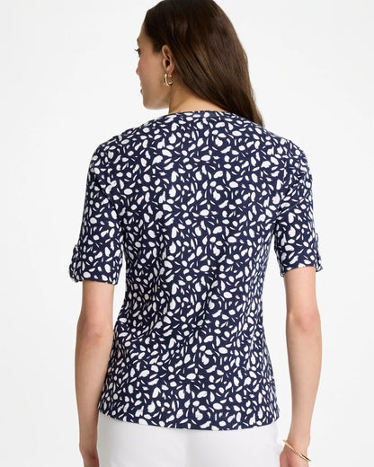 Chico's | Printed Pima V-Neck Tee/ Passport Blue