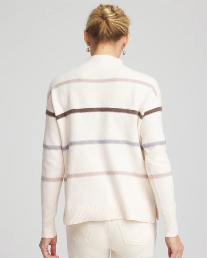 Chico's | Sequined Stripe Pullover Sweater/ English Cream
