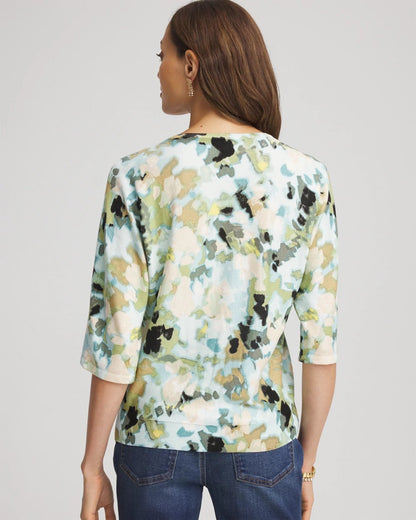Chico's | Printed Dolman V-Neck Pullover Sweater/ Blue Menthe
