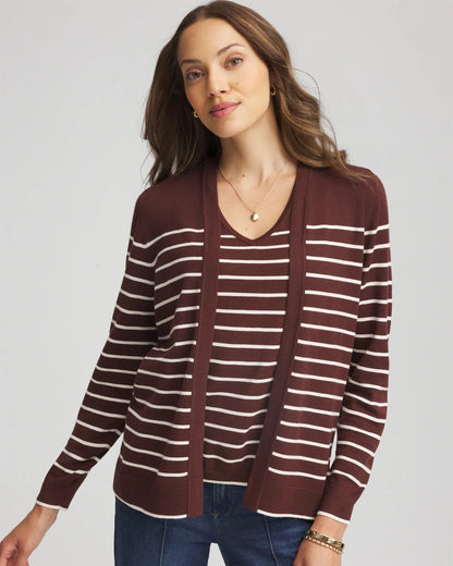 Chico's | Ella Striped Long-Sleeve Cardigan/ Cacao