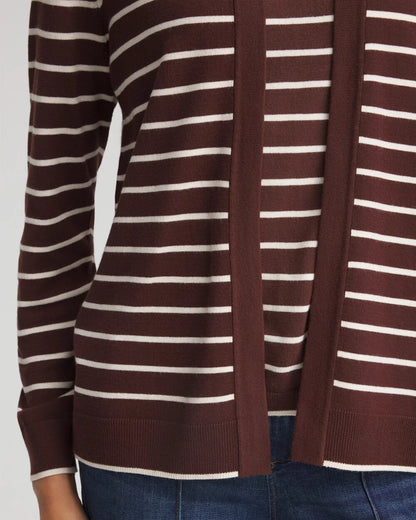 Chico's | Ella Striped Long-Sleeve Cardigan/ Cacao