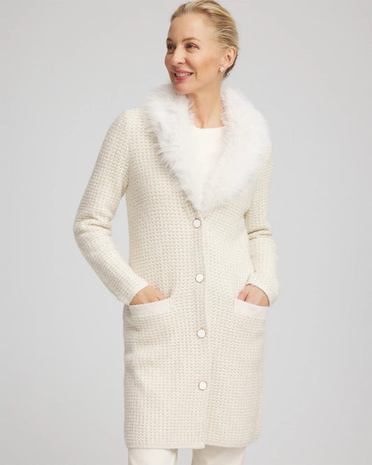 Chico's | Fur Trim Cardigan/ English Cream