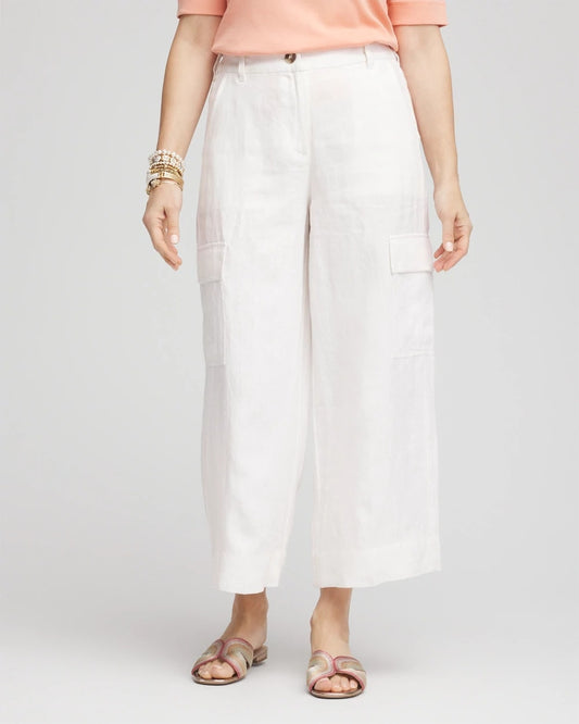 Chico's | Linen Cargo Wide-Leg Cropped Pants/ Alabaster