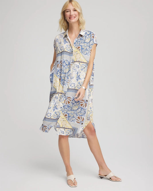 Chico's | Floral Patchwork Short Shirtdress/ Ecru