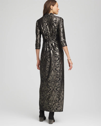 Chico's | Foiled Knit Pleated Maxi Dress/ Black