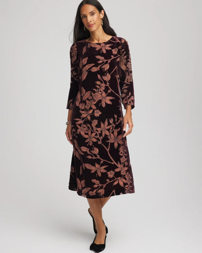 Chico's | Burnout Velvet Midi Dress/ Night Bloom