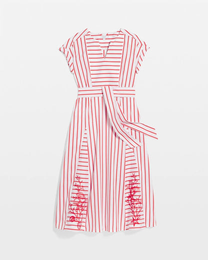 Chico's | Embroidered Godet Striped Maxi Dress/ Alabaster