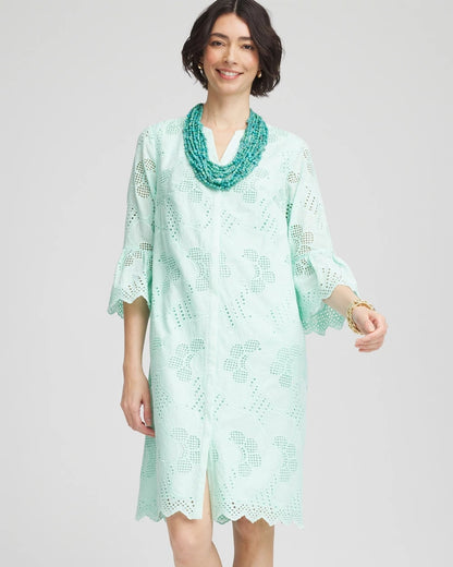 Chico's | Eyelet Cotton Voile Dress/ Teal Waters