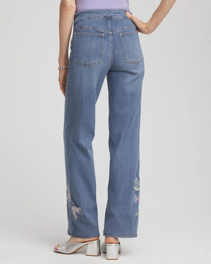 Chico's | Embroidered Pull-On Wide-Leg Jeans/ Soraya Indigo