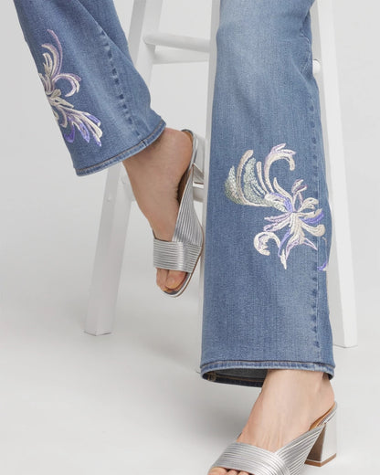 Chico's | Embroidered Pull-On Wide-Leg Jeans/ Soraya Indigo