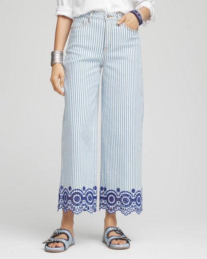 Chico's | Eyelet High-Rise Wide Cropped Jeans/ Blue