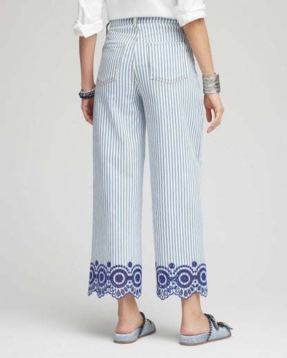 Chico's | Eyelet High-Rise Wide Cropped Jeans/ Blue
