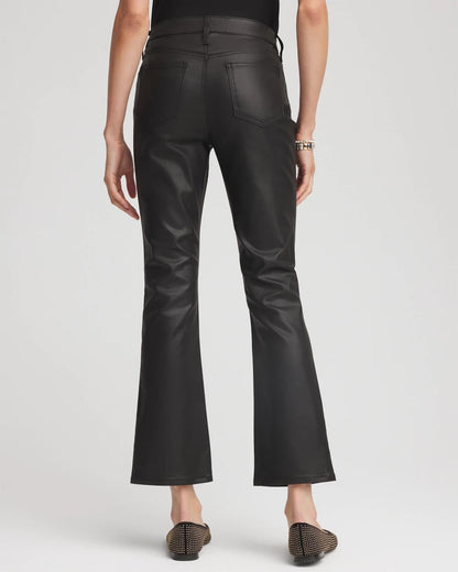 Chico's | Coated Girlfriend Cropped Flared Jeans/ Black