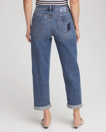 Chico's | Boyfriend Patchwork Cropped Jeans/ Whimsical Indigo