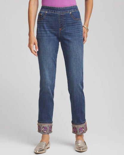 Chico's | Embellished Pull-On Slim Ankle Jeggings/ Buttercup Indigo
