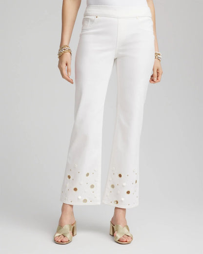 Chico's | Pull-On Embellished Straight-Leg Cropped Jeans/ Alabaster