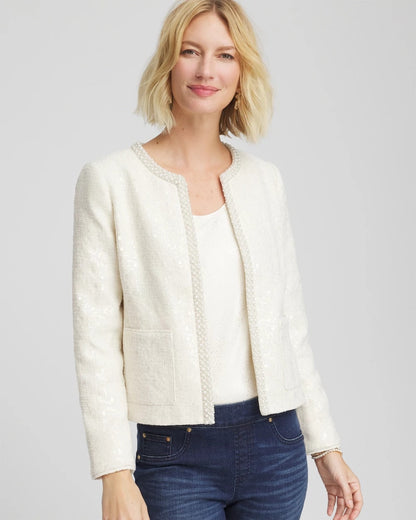 Chico's | Pearl Trim Tweed Jacket/ English Cream