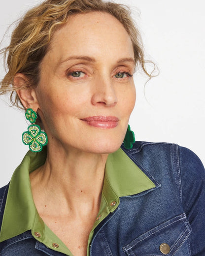 Chico's | Clover Drop On Post Earrings/ Green