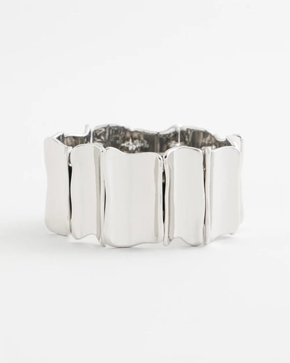 Chico's | Silvertone Wave Stretch Cuff Bracelet/ Silver