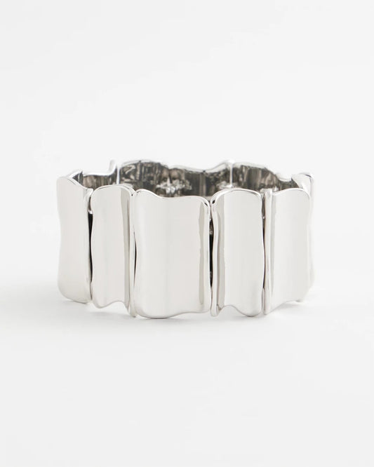 Chico's | Silvertone Wave Stretch Cuff Bracelet/ Silver