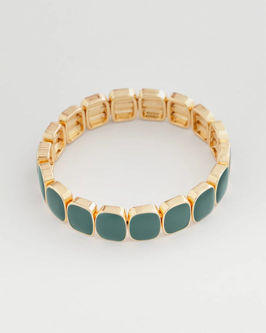 Chico's | Resin Goldtone Square Stretch Bracelet/ Darkest Spruce