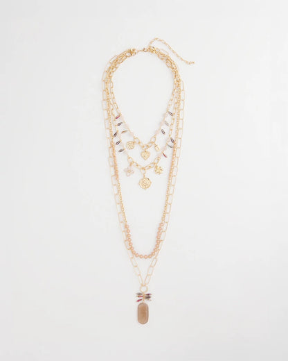 Chico's | Convertible Pink & Gold Beaded Necklace/ Pink