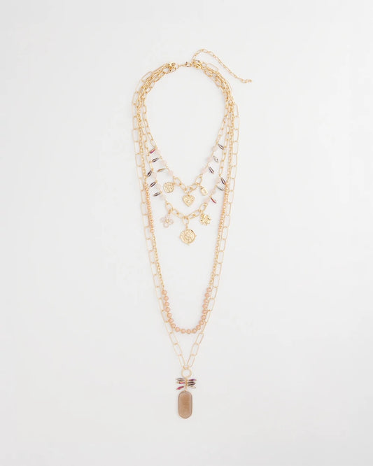 Chico's | Convertible Pink & Gold Beaded Necklace/ Pink