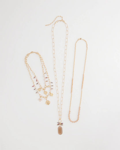 Chico's | Convertible Pink & Gold Beaded Necklace/ Pink