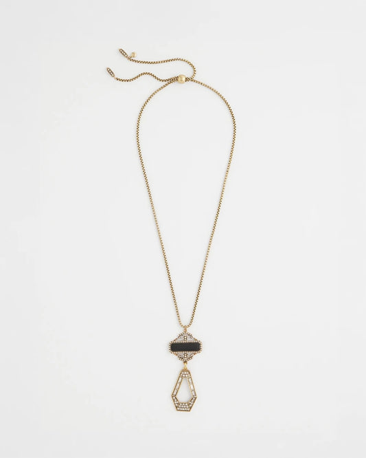 Chico's | Adjustable Amulet Pendant Necklace/ Black/Gold