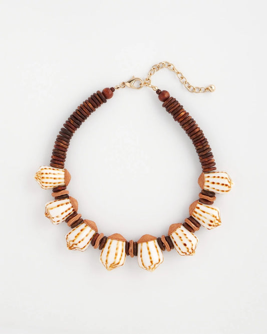 Chico's | Shell & Wood Bib Necklace/ Neutral