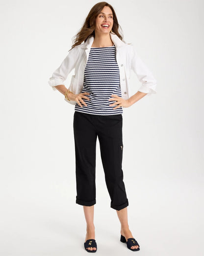 Chico's | Cotton Striped Button Tee/ Passport Blue