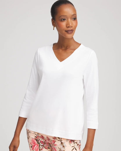 Chico's | Short Pima 3/4 Sleeve Tee/ Alabaster