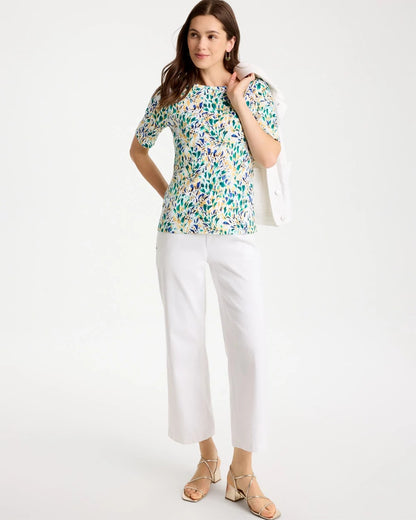 Chico's | Leafy Swamp Pima Elbow Sleeve Tee/ Topanga Green