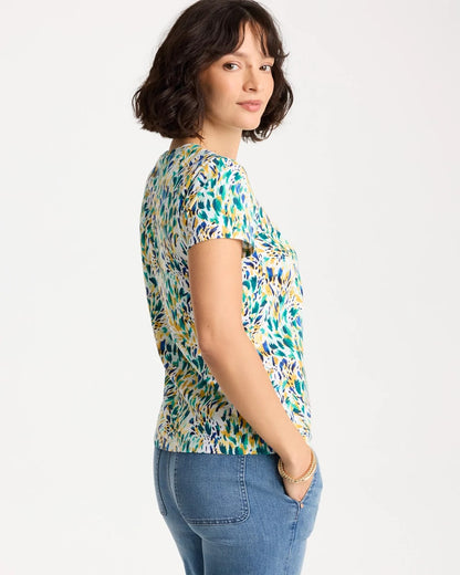 Chico's | Printed Cotton Stretch Cap-Sleeve Tee/ Alabaster