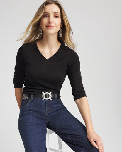Chico's | Pima Cotton 3/4 Sleeve Tee/ Black