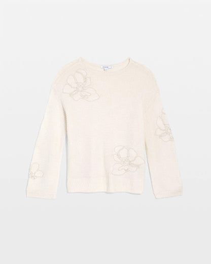 Chico's | Tonal Embroidered Boatneck Pullover Sweater/ English Cream