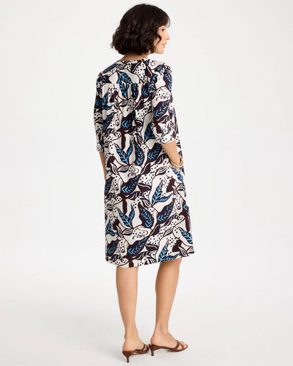 Chico's | Poplin Cotton Popover Printed Dress/ Passport Blue